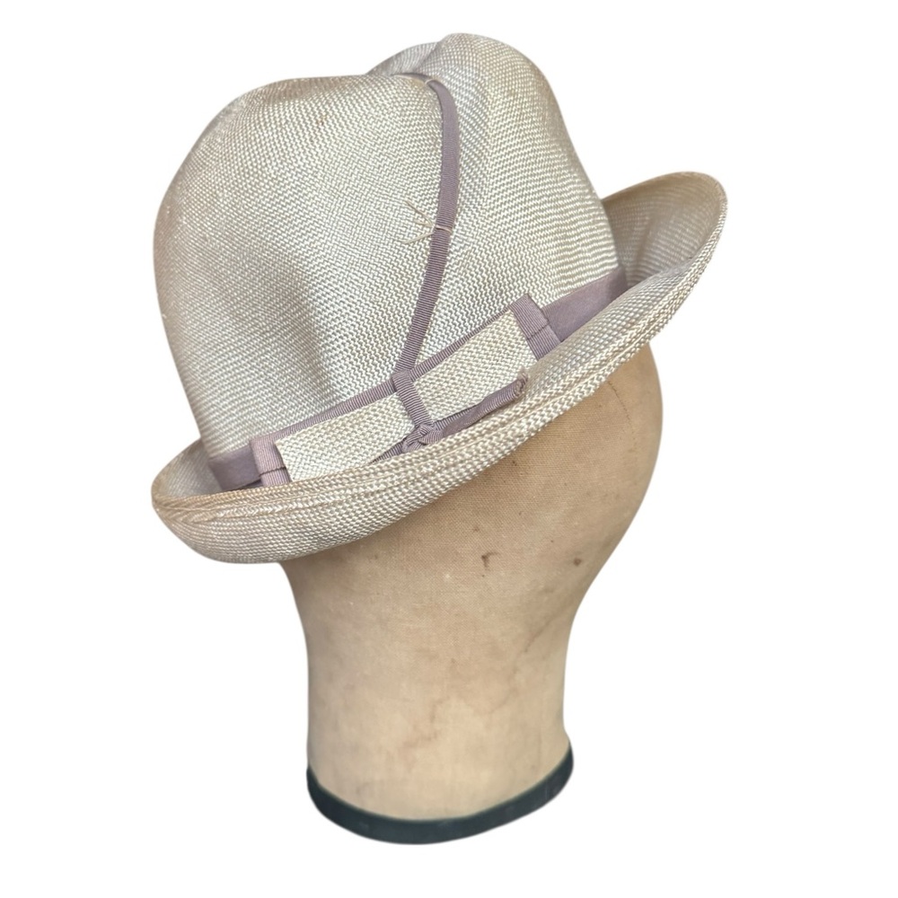 1950s/60s Styled by Noelle Light Beige Hand Blocked Sisal Straw Fedora w/Grayish